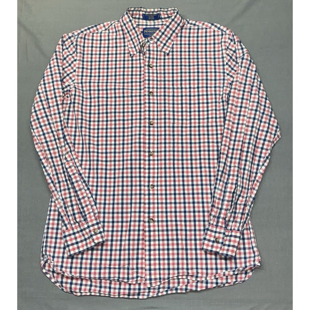Pendleton Shirt Mens Medium Red Blue Plaid Westover Fitted Button Up Long Sleeve